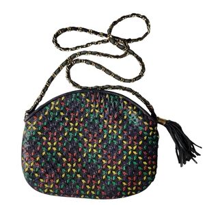Vintage 90s Saddle River Purse Black Rainbow Weave Chain Strap Purse